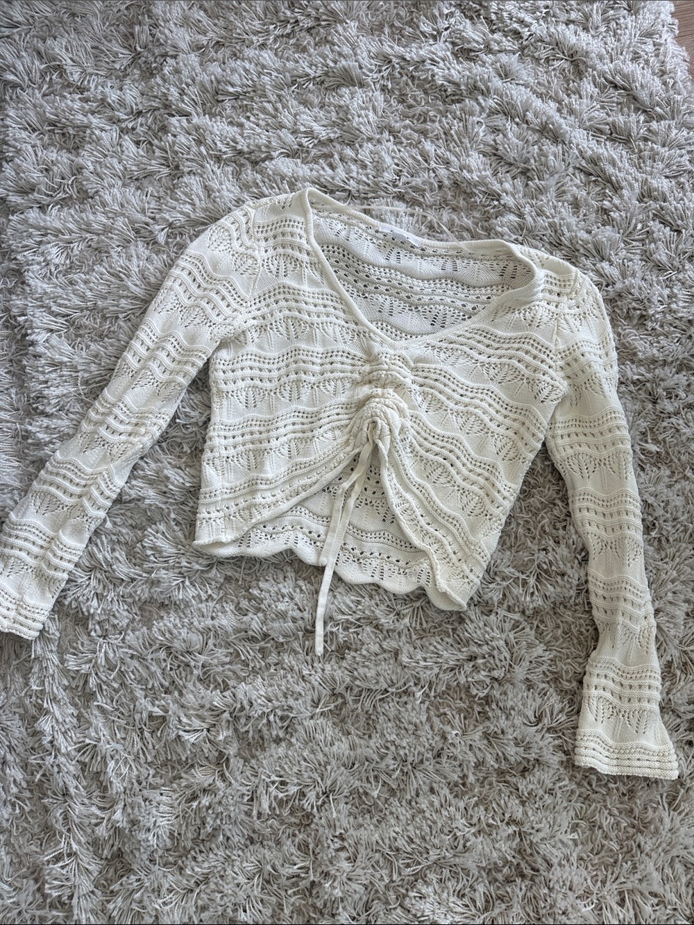 O'Neill Cream Crochet Ruched V-Neck Crop Top